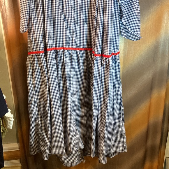 Vintage blue checkered with red bows size Small. longer in the back.‎ B5 - Picture 3 of 6